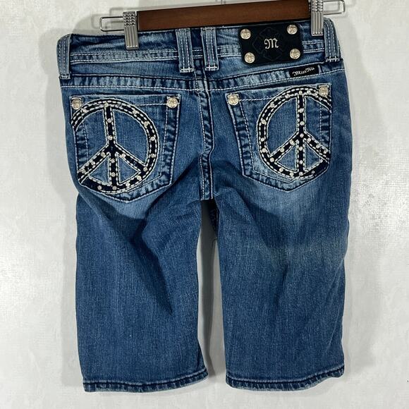 Miss Me Jean Bermuda Shorts Peace Rhinestones Distressed - Picture 4 of 7
